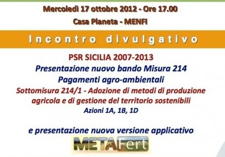 <strong>Menfi</strong>. Incontro divulgativo per la presentazione del nuovo bando Misura 214